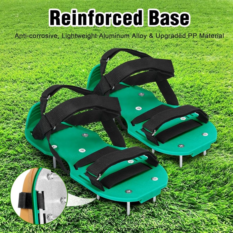 MOFEEZ Lawn Aerator Shoes for Grass - Pre-Assembled Grass Aerator Shoes for Lawn - Soil Yard Aerator Tool for Aerating Patio Garden, Green&Black - Image 2